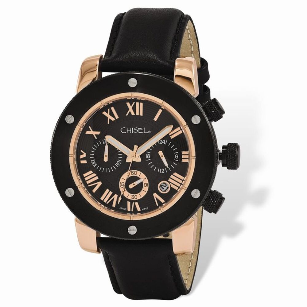 Chisel Mens Rose IP-plated Black Dial Chronograph Watch